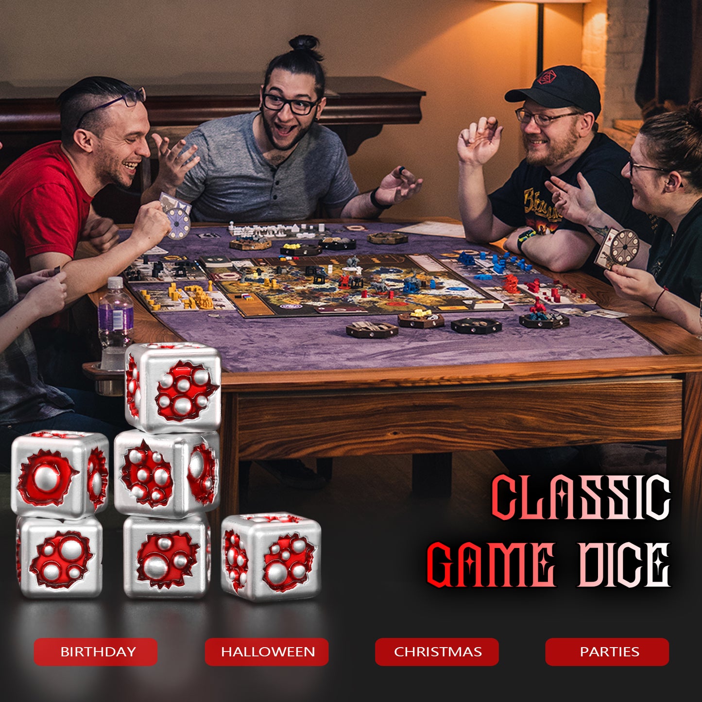 Metal D6 Dice, 6 Sided Dice Set of 6,DND Metal Dice Set for D and D Gifts-White Red