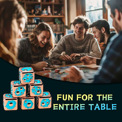 D6 Dice Set of Six Pcs 15mm, Cool Unique Metal 6 Sided Dice - D6 Rose Gold Blue