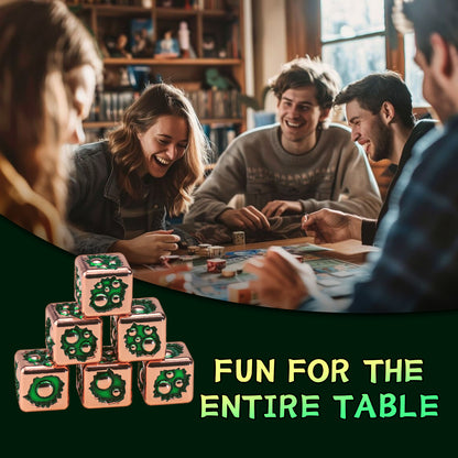 D6 Dice Set of Six Pcs 15mm, Cool Unique Metal 6 Sided Dice -D6 Rose Gold Green