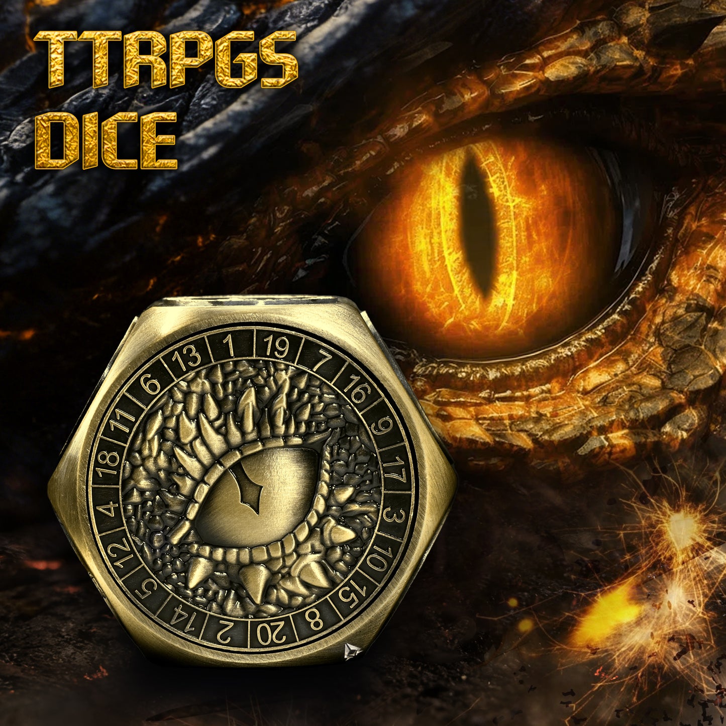 Metal Spinner Dice with Monster Engravings-Bronze