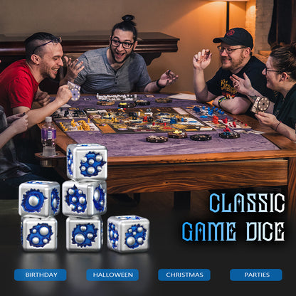 Metal D6 Dice, 6 Sided Dice Set of 6,DND Metal Dice Set for D and D Gifts-White Blue