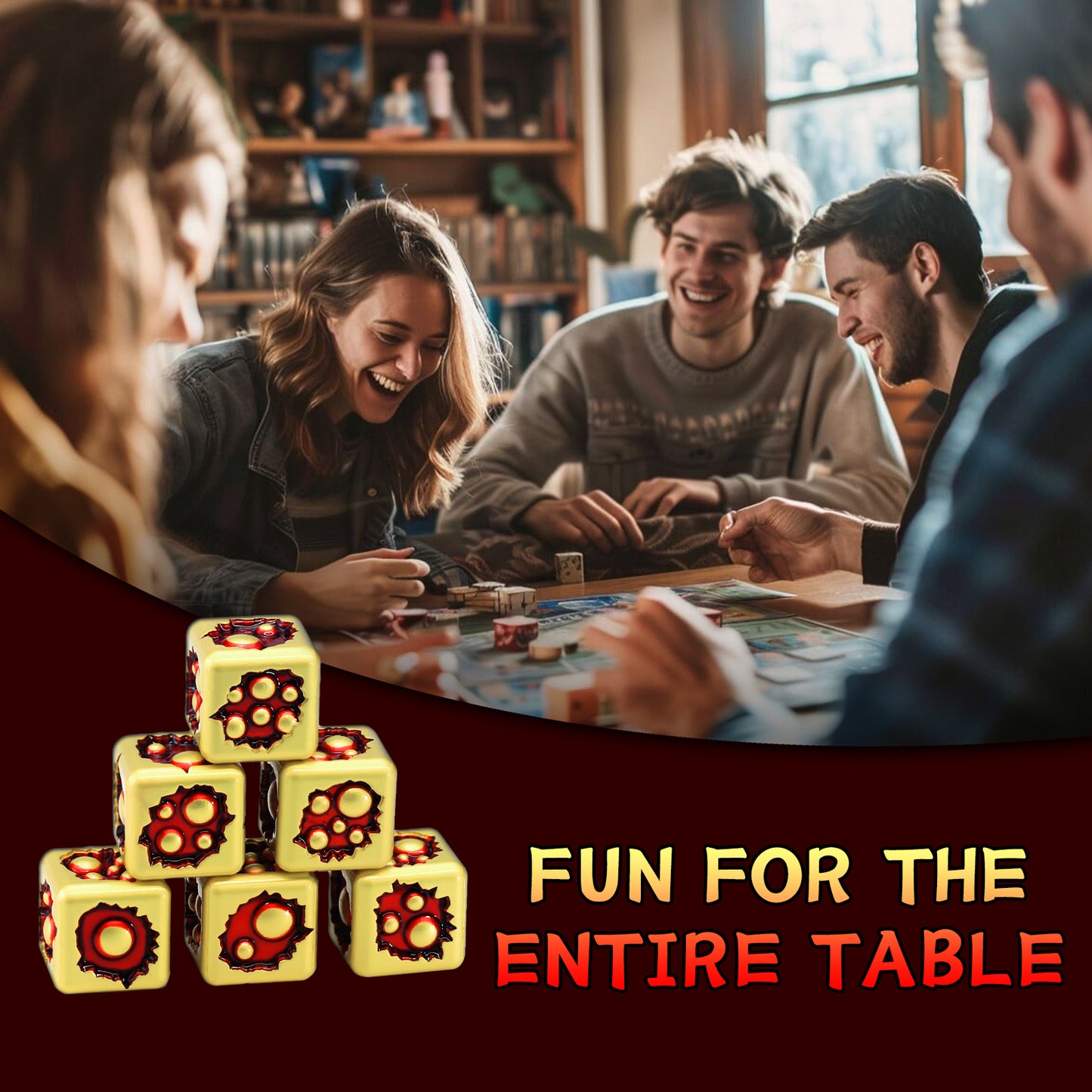 D6 Dice Set of Six Pcs 15mm, Cool Unique Metal 6 Sided Dice - D6 Gold Red