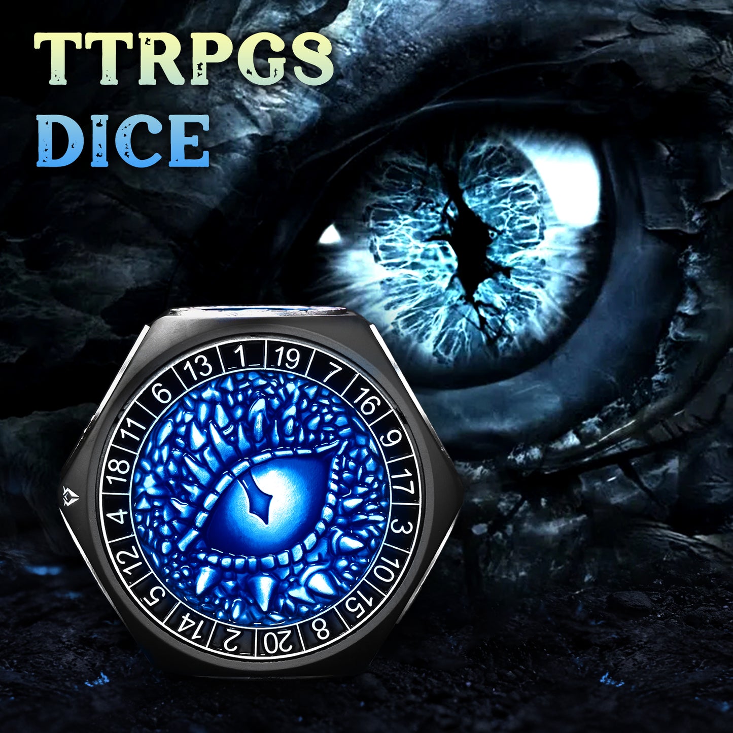 Metal Spinner Dice with Range D4-D20 (Black Dice- Blue)