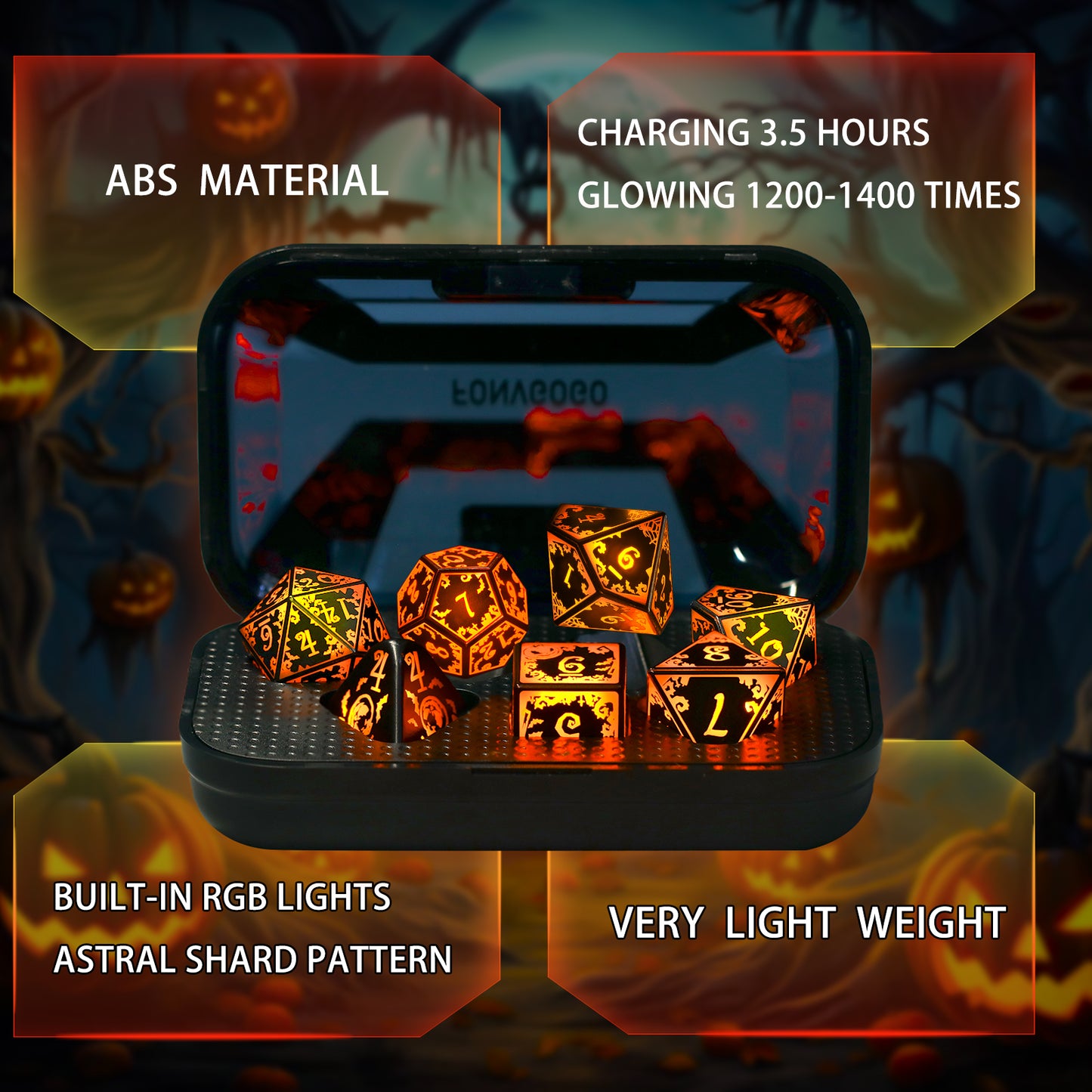Pumpkin Orange-Wireless Light Up DND Dice Set