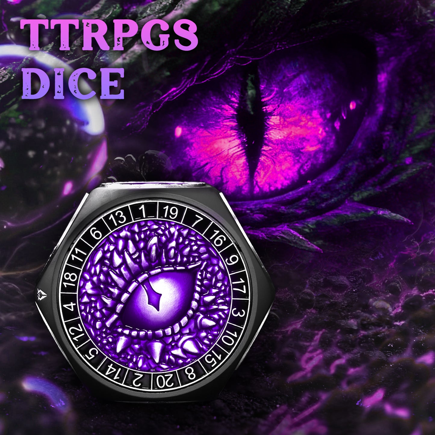 8 in 1 Metal Spinner Dice with Smooth Spinning – Perfect Gift for TTRPG(Black Dice - Purple)
