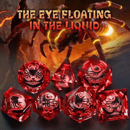 Spider Liquid Core DND Dice Set, 7PCS Sharp Edge Resin Dice -Red