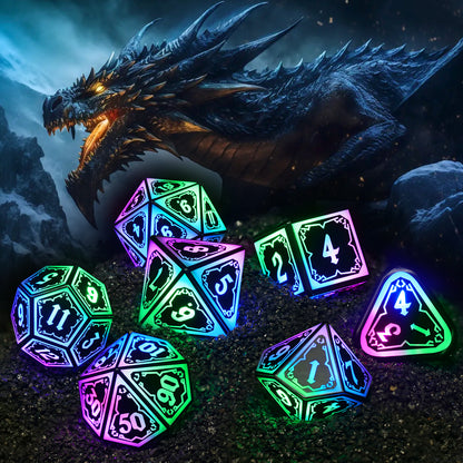 Light Up Dice Set D and D for Dungeons and Dragons 4 in 1 Color, Cool LED DND Dice with Charging Box Rechargeable Polyhedral Role Playing Dice for DND Gifts RPG (Astral Shard Mixed Colors)