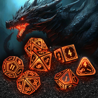 Light up DND Dice Set Rechargeable,Cool LED D and D Dice 7pcs with Charging Box Polyhedral Dungeons and Dragons RPG Dice Set for Role Playing Table Game (Astral Shard Orange)
