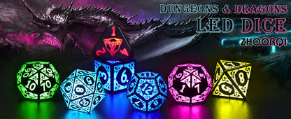 LED DND Dice Set Rechargeable, Cool Light up Dice Wireless Charging for Dungeons and Dragons, Polyhedral Role Playing Dice D&D Gifts(RGB-Shackles)