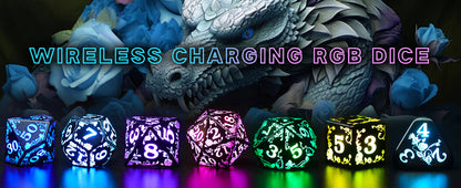 Wireless Light up LED Dice Set D&D Rechargeable for Dungeons and Dragons RGB DND Dice with Charging Box 7-Color Polyhedral Role Playing Dice for DND Gifts RPG Tabletop Games (Rose RGB)