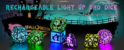 Light Up DND Dice Set Rechargeable with Charging Case for Dungeons and Dragons LED Dice Set D&D 7 Color Polyhedral Role Playing RPG Dice for Tabletop DND Gifts (Pumpkin RGB)