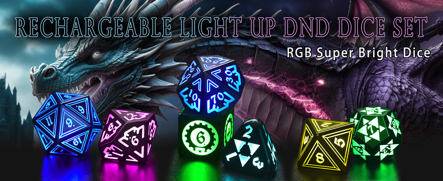 Light Up DND Dice with Charging Case for Dungeons and Dragons LED Dice Set D&D Rechargeable 7 Color Polyhedral Role Playing RPG Dice for DND Gifts Accessories (Geometry RGB)