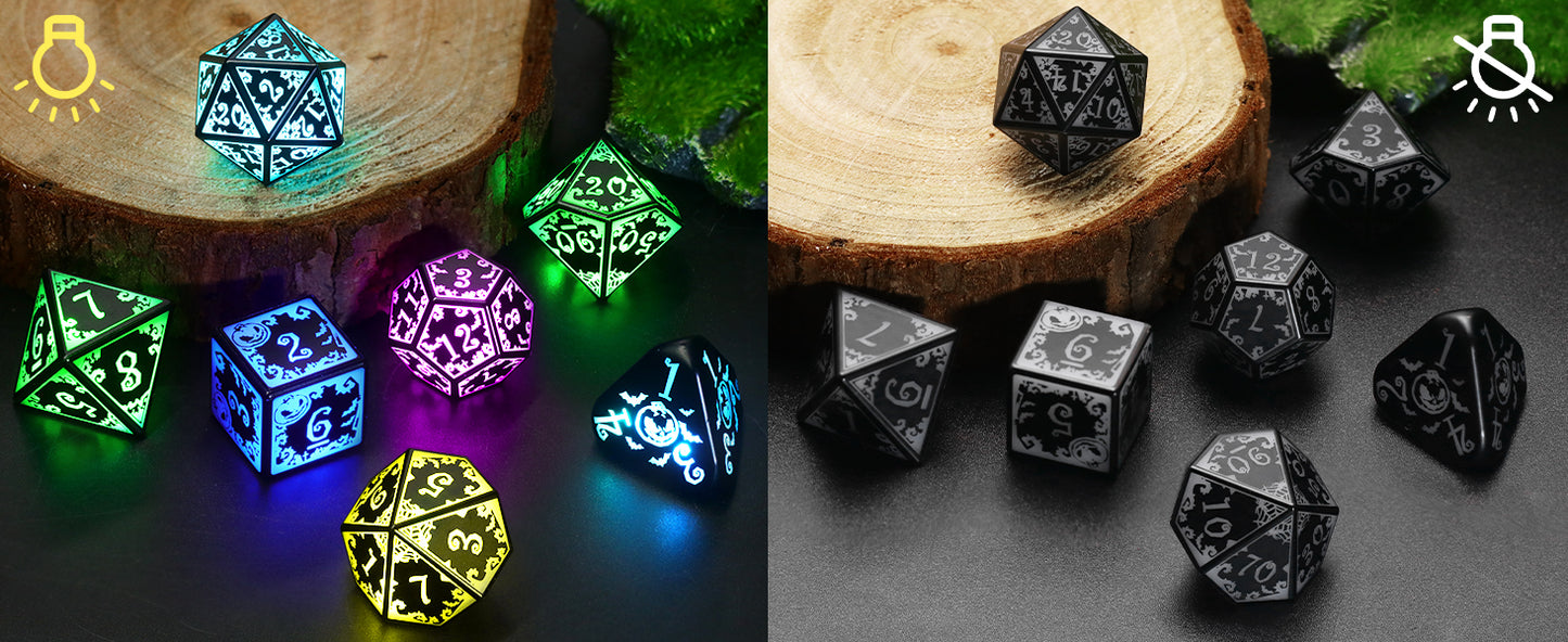 Light Up DND Dice Set Rechargeable with Charging Case for Dungeons and Dragons LED Dice Set D&D 7 Color Polyhedral Role Playing RPG Dice for Tabletop DND Gifts (Pumpkin RGB)