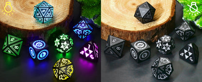 Light Up DND Dice with Charging Case for Dungeons and Dragons LED Dice Set D&D Rechargeable 7 Color Polyhedral Role Playing RPG Dice for DND Gifts Accessories (Geometry RGB)