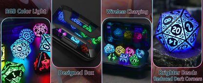 LED DND Dice Set Rechargeable, Cool Light up Dice Wireless Charging for Dungeons and Dragons, Polyhedral Role Playing Dice D&D Gifts(RGB-Shackles)