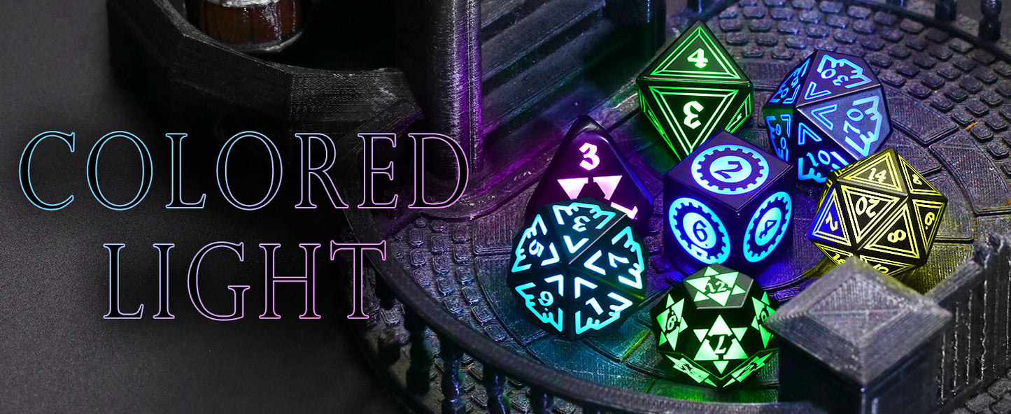 Light Up DND Dice with Charging Case for Dungeons and Dragons LED Dice Set D&D Rechargeable 7 Color Polyhedral Role Playing RPG Dice for DND Gifts Accessories (Geometry RGB)