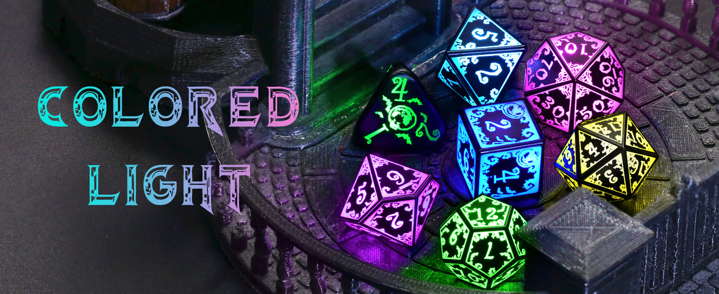 Light Up DND Dice Set Rechargeable with Charging Case for Dungeons and Dragons LED Dice Set D&D 7 Color Polyhedral Role Playing RPG Dice for Tabletop DND Gifts (Pumpkin RGB)