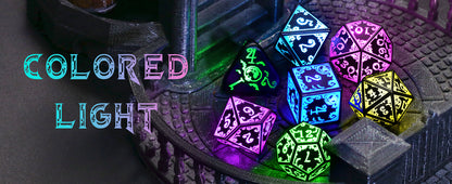 Light Up DND Dice Set Rechargeable with Charging Case for Dungeons and Dragons LED Dice Set D&D 7 Color Polyhedral Role Playing RPG Dice for Tabletop DND Gifts (Pumpkin RGB)