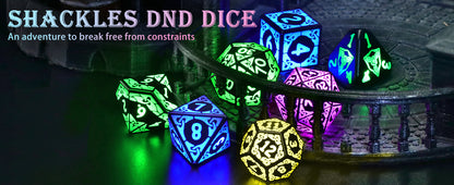 LED DND Dice Set Rechargeable, Cool Light up Dice Wireless Charging for Dungeons and Dragons, Polyhedral Role Playing Dice D&D Gifts(RGB-Shackles)