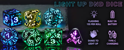 Wireless Light up LED Dice Set D&D Rechargeable for Dungeons and Dragons RGB DND Dice with Charging Box 7-Color Polyhedral Role Playing Dice for DND Gifts RPG Tabletop Games (Rose RGB)