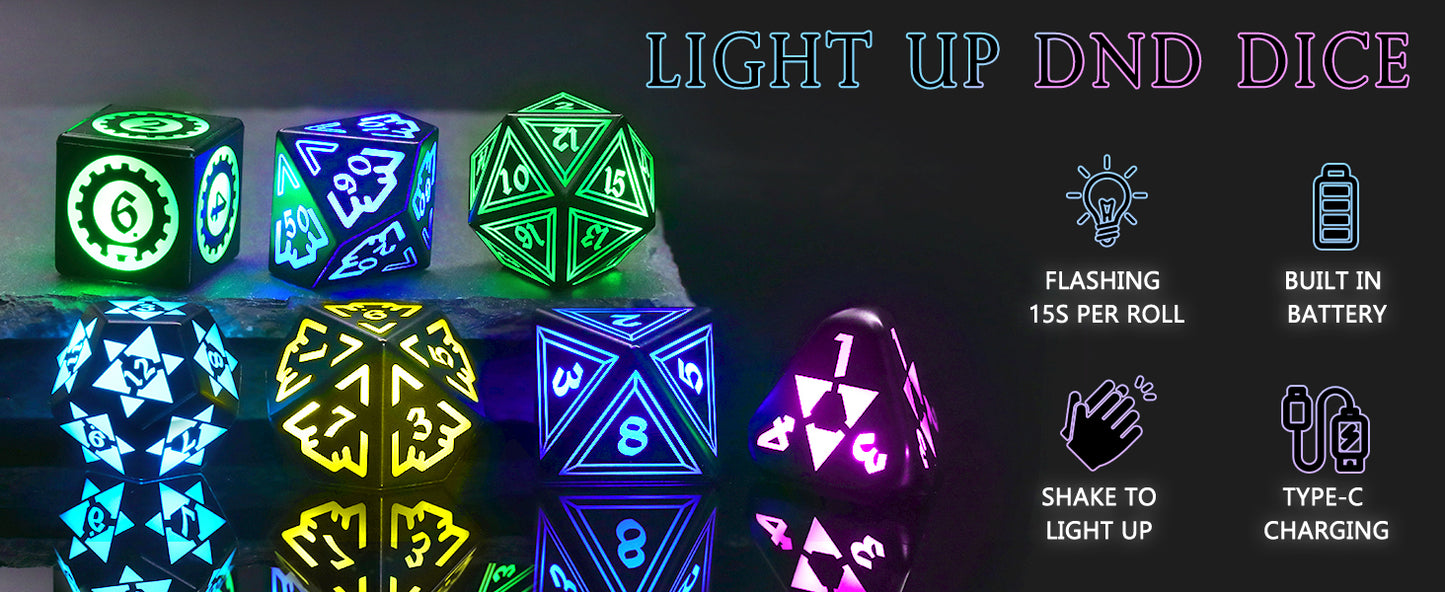Light Up DND Dice with Charging Case for Dungeons and Dragons LED Dice Set D&D Rechargeable 7 Color Polyhedral Role Playing RPG Dice for DND Gifts Accessories (Geometry RGB)