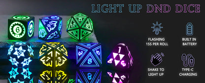 Light Up DND Dice with Charging Case for Dungeons and Dragons LED Dice Set D&D Rechargeable 7 Color Polyhedral Role Playing RPG Dice for DND Gifts Accessories (Geometry RGB)