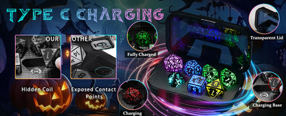 Light Up DND Dice Set Rechargeable with Charging Case for Dungeons and Dragons LED Dice Set D&D 7 Color Polyhedral Role Playing RPG Dice for Tabletop DND Gifts (Pumpkin RGB)