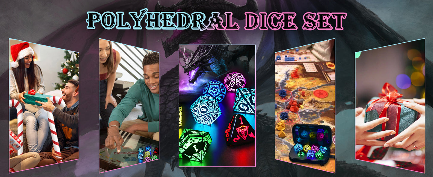 LED DND Dice Set Rechargeable, Cool Light up Dice Wireless Charging for Dungeons and Dragons, Polyhedral Role Playing Dice D&D Gifts(RGB-Shackles)