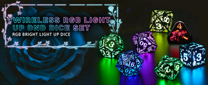 Wireless Light up LED Dice Set D&D Rechargeable for Dungeons and Dragons RGB DND Dice with Charging Box 7-Color Polyhedral Role Playing Dice for DND Gifts RPG Tabletop Games (Rose RGB)