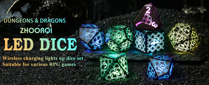 LED DND Dice Set Rechargeable, Cool Light up Dice Wireless Charging for Dungeons and Dragons, Polyhedral Role Playing Dice D&D Gifts(RGB-Dragon Scale)
