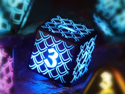 LED DND Dice Set Rechargeable, Cool Light up Dice Wireless Charging for Dungeons and Dragons, Polyhedral Role Playing Dice D&D Gifts(RGB-Dragon Scale)