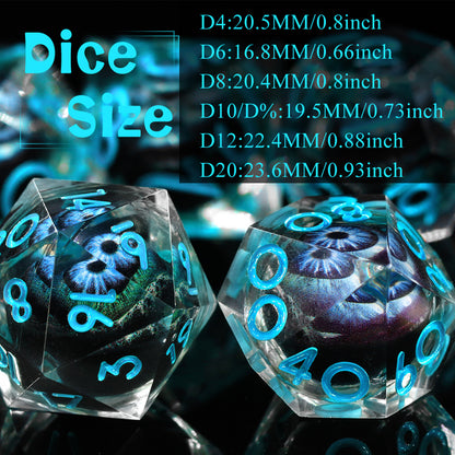 Liquid Core D&D Dice Set  7 Piece Sharp Edge Resin DND Dice - Blue