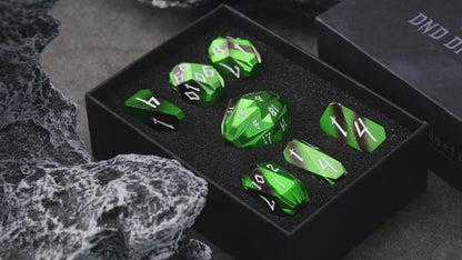 Metal Dice Set D and D with Cardboard Box Unique Cool RPG Polyhedral Dice - Black Green
