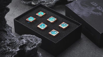D6 Dice Set of Six Pcs 15mm, Cool Unique Metal 6 Sided Dice - D6 Rose Gold Blue