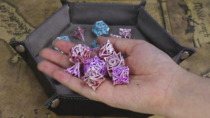 Metal DND Dice Set of 7 Hollow Polyhedral Metal Vine Dice Set - Red