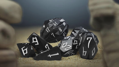 Metal DND Dice Set D&D, Dungeons and Dragons Dice of 7 RPG Dice Set Metal Unique Cool Stonehenge Theme Polyhedral Dice - Black white