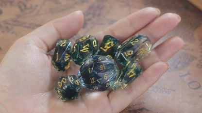 Unique Resin DND Polyhedral Dice Set Stonehenge Theme RPG Dice-Black and Gold