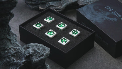 D6 Dice Set of Six Pcs 15mm, Cool Unique Metal 6 Sided Dice - D6 White Green