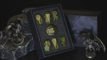 Metal Dice DND Polyhedral Dice Set Stonehenge Theme RPG Dice-Bronze Green
