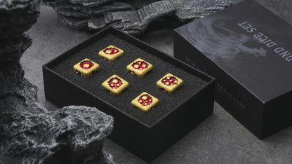 D6 Dice Set of Six Pcs 15mm, Cool Unique Metal 6 Sided Dice - D6 Gold Red