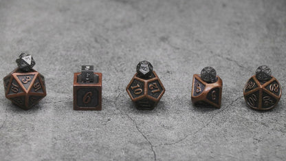Mini Dice Set Tiny Small Metal DND Dice Keychain Necklace Portable Micro D&D Dice Set for Dungeons and Dragon Accessories Gifts (Silver Censer-Red Copper Dice)