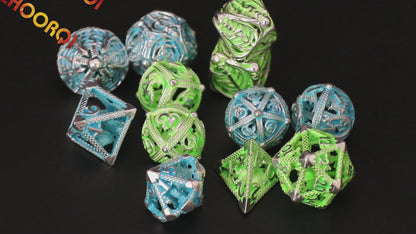 Glow in the dark-Hollow Metal Dice for DND Players