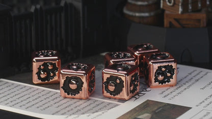 Metal D6 Dice, 6 Sided Dice Set of 6,DND Metal Dice Set for D and D Gifts-Copper Black